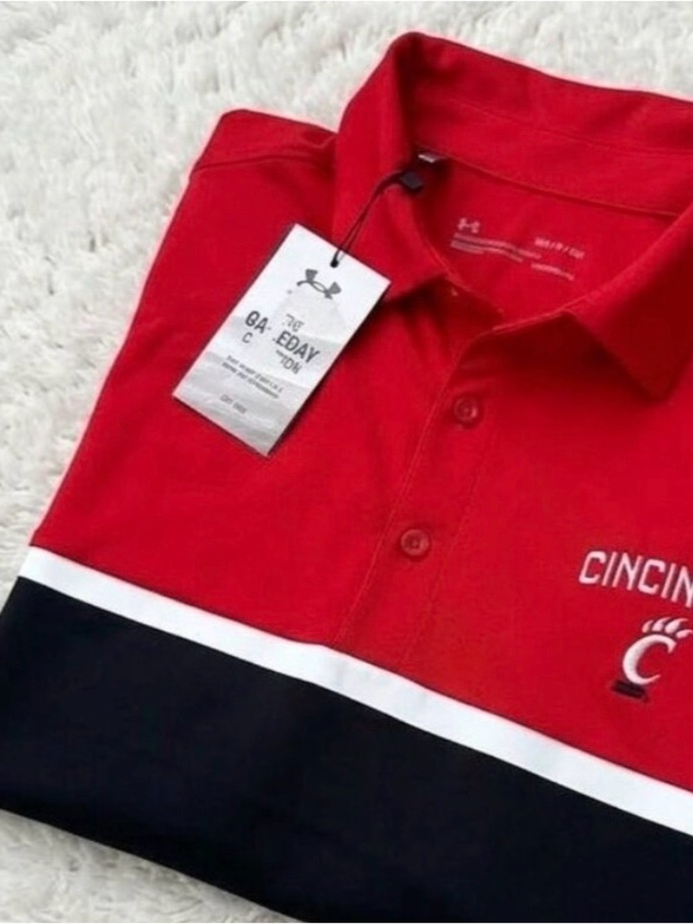 Cincinnati Bearcats Polo Shirt Mens S Red Under Armour Title Performance NCAA
